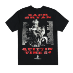 Get ready for the 'Quittin Time' Tour with this exclusive t-shirt. Featuring vibrant tour graphics on the front and a striking design on the back, this black tee is perfect for fans looking to commemorate the tour in style. Show your support and grab yours today!
