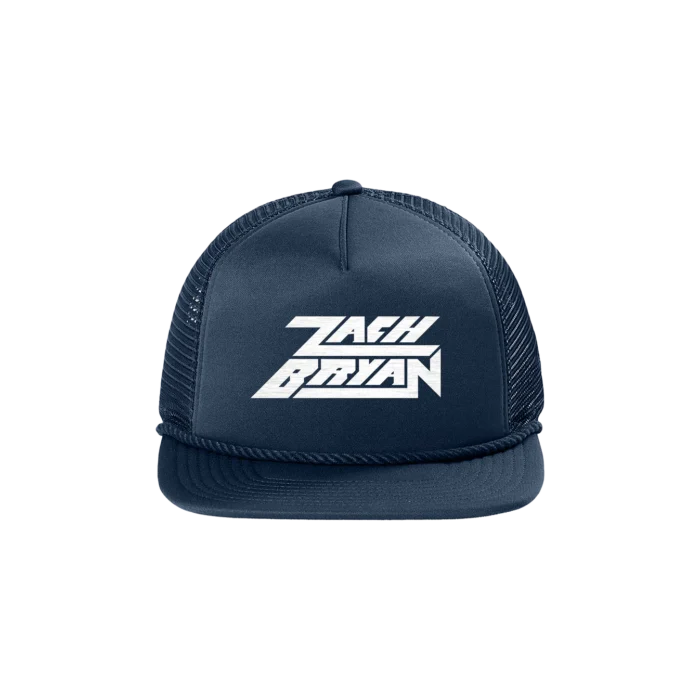 "Zach Bryan Logo Navy Hat featuring embroidered logo on front, adjustable cotton unisex cap for fans and casual wear"