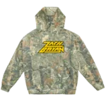"ZB Logo Camo Hoodie featuring camo pattern and Zach Bryan ZB logo, unisex cotton-poly blend hoodie for fans and casual wear"