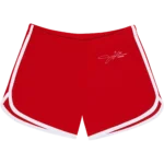 Zach Bryan red and white racer shorts featuring signature design printed on the front, and 'Heaven On Top' graphic design printed on the back.