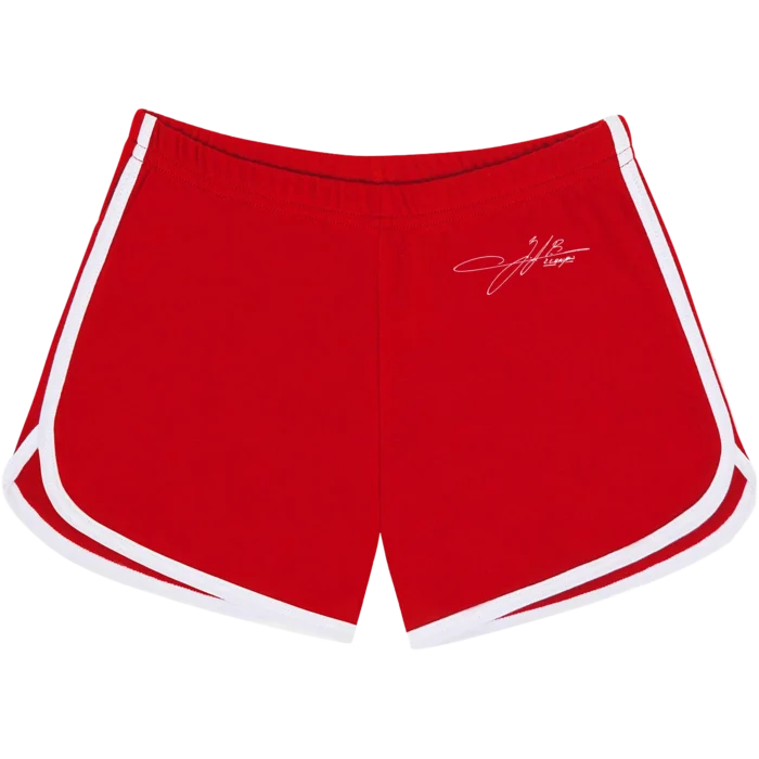 Zach Bryan red and white racer shorts featuring signature design printed on the front, and 'Heaven On Top' graphic design printed on the back.