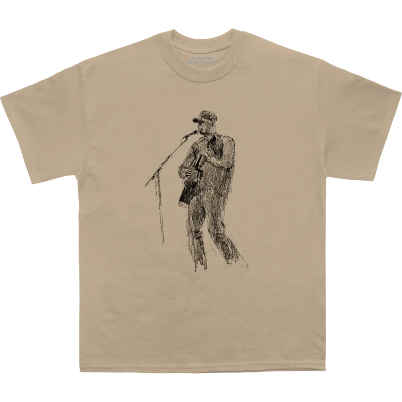 Zach Bryan sand tee featuring sketch graphic of Zach printed on the front. "Zach Bryan Sketch Tee featuring hand-drawn front sketch of Zach Bryan, unisex cotton t-shirt for fans and casual wear"
