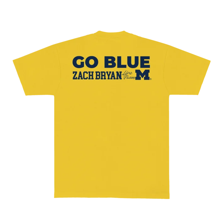 Zach Bryan Go Blue Tee – Yellow | Michigan Show Collection T-Shirt