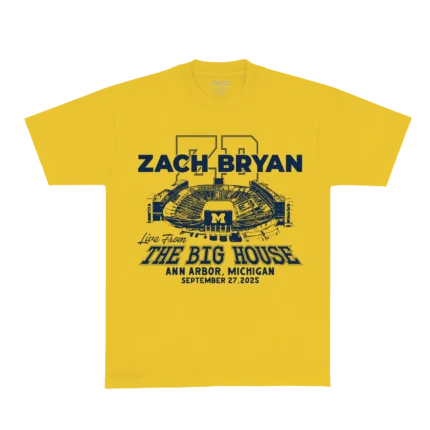 Zach Bryan Go Blue Tee – Yellow | Michigan Show Collection T-Shirt