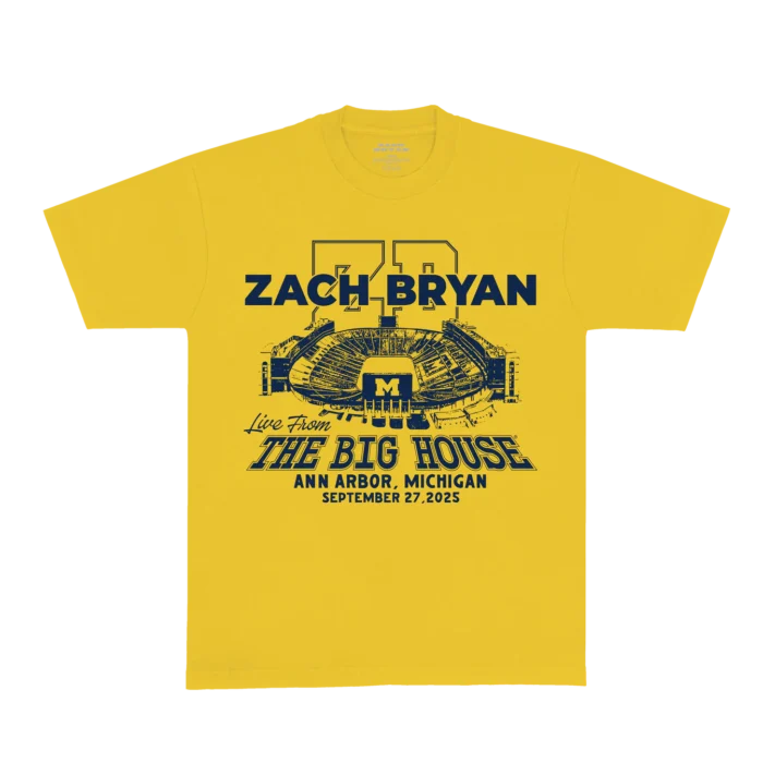 Zach Bryan Go Blue Tee – Yellow | Michigan Show Collection T-Shirt