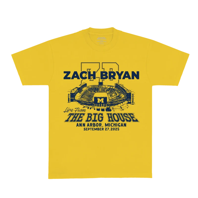 Zach Bryan Go Blue Tee – Yellow | Michigan Show Collection T-Shirt