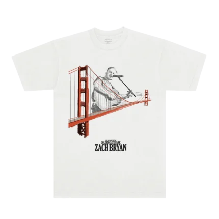 Zach Bryan Golden Gate Park Bridge Tee – black cotton T-shirt featuring Golden Gate Bridge artwork and official Zach Bryan logo