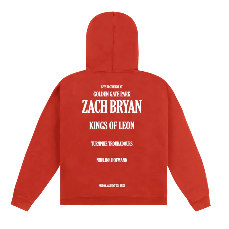 Zach Bryan Golden Gate Park Hoodie – black pullover hoodie featuring Golden Gate Bridge artwork and official Zach Bryan logo