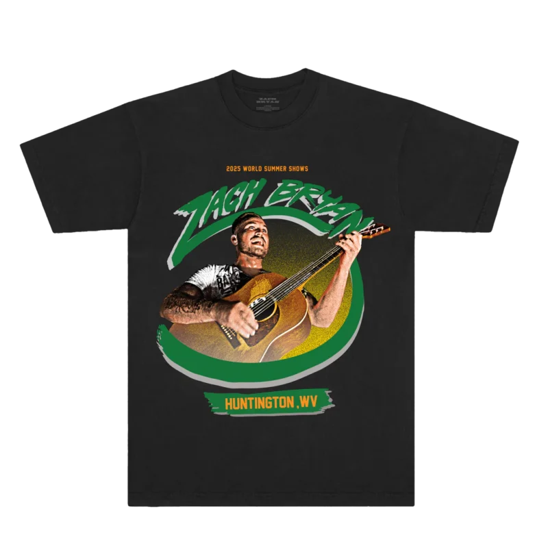 Shop the official Zach Bryan Huntington Tee – premium 100% cotton shirt with exclusive coastal-inspired artwork. Soft, durable, and perfect for true Zach Bryan fans.