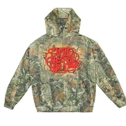 Zach Bryan 2026 Tour Camo Hoodie featuring With Heaven On Tour graphics, camouflage design, premium fleece fabric, and a comfortable unisex fit.