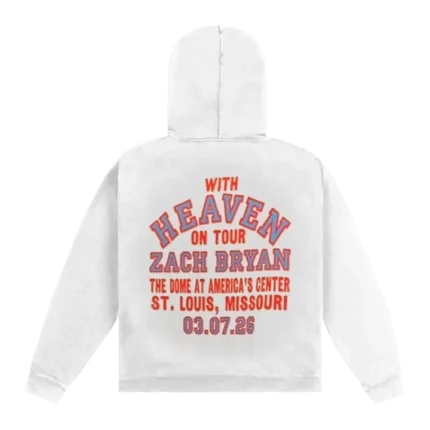 Zach Bryan With Heaven On Tour White Vintage Concert Pullover Hoodie featuring retro concert graphics, premium fleece fabric, and a comfortable unisex fit.
