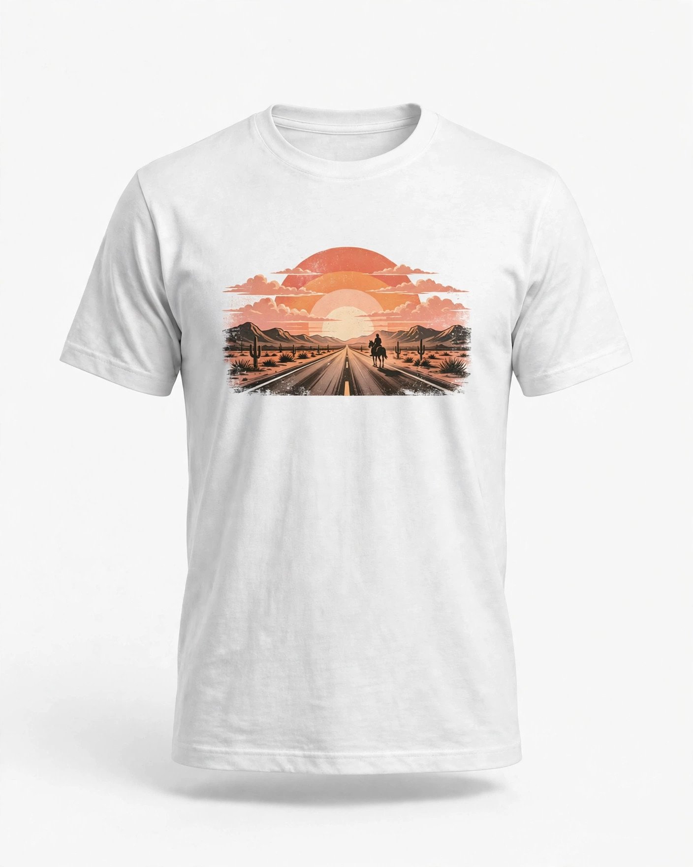 zb-shirt-01-whiskey-sunset Men's Whiskey Sunset Rider Graphic T-Shirt - White - Image 1