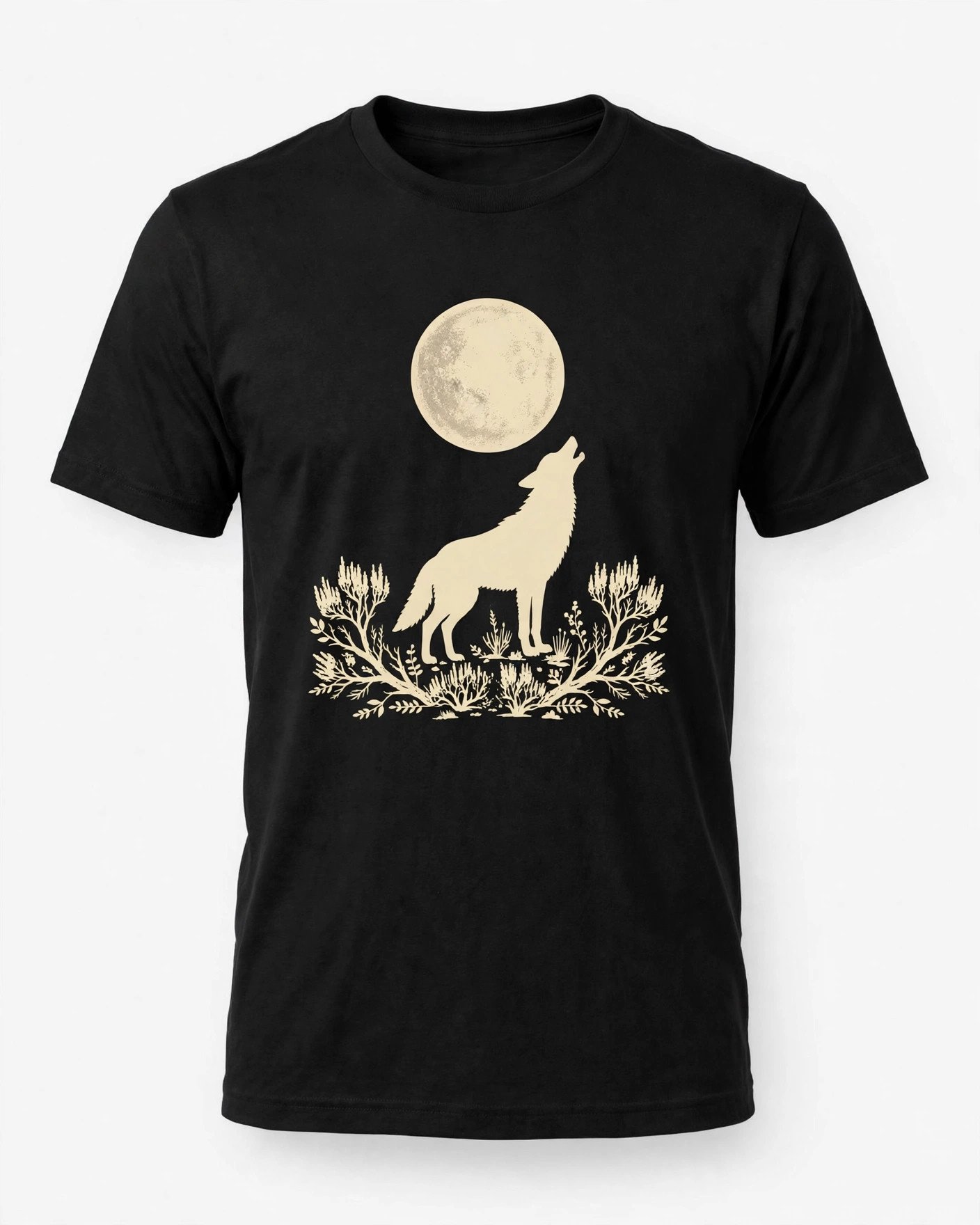 zb-shirt-black-coyote Men's Coyote Moon Graphic T-Shirt - Black - Image 1